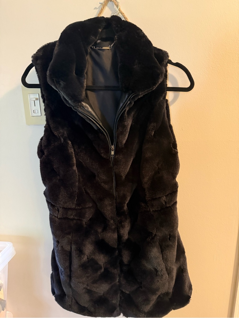 White House Black Market Black Faux Fur Zip-Up Vest